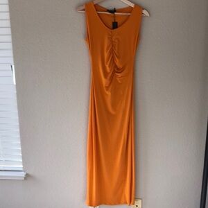 NWT Isabel de Pedro Orange Ruched Maxi Dress Size 10